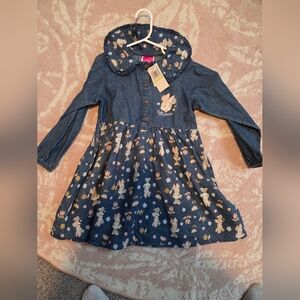 Disney Girls' Blue Denim Floral Hooded Dress